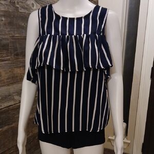 Elegant Navy and White Striped Blouse